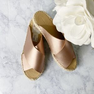 Leather Espadrille Slides Rose Gold